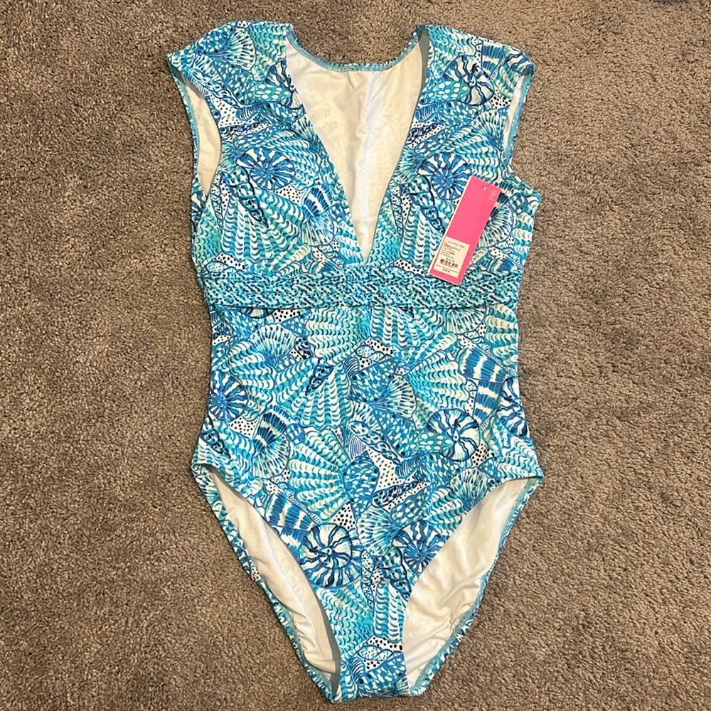 Lilly Pulitzer Imogen One-Piece AMALFI Blue By The Seashore Swimsuit Size 10 NWT